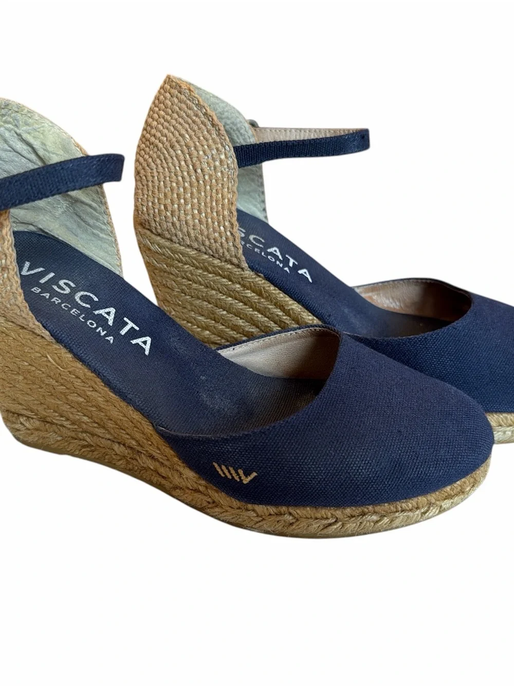 Viscata Navy Espadrille Wedge Sandals with Ankle Strap